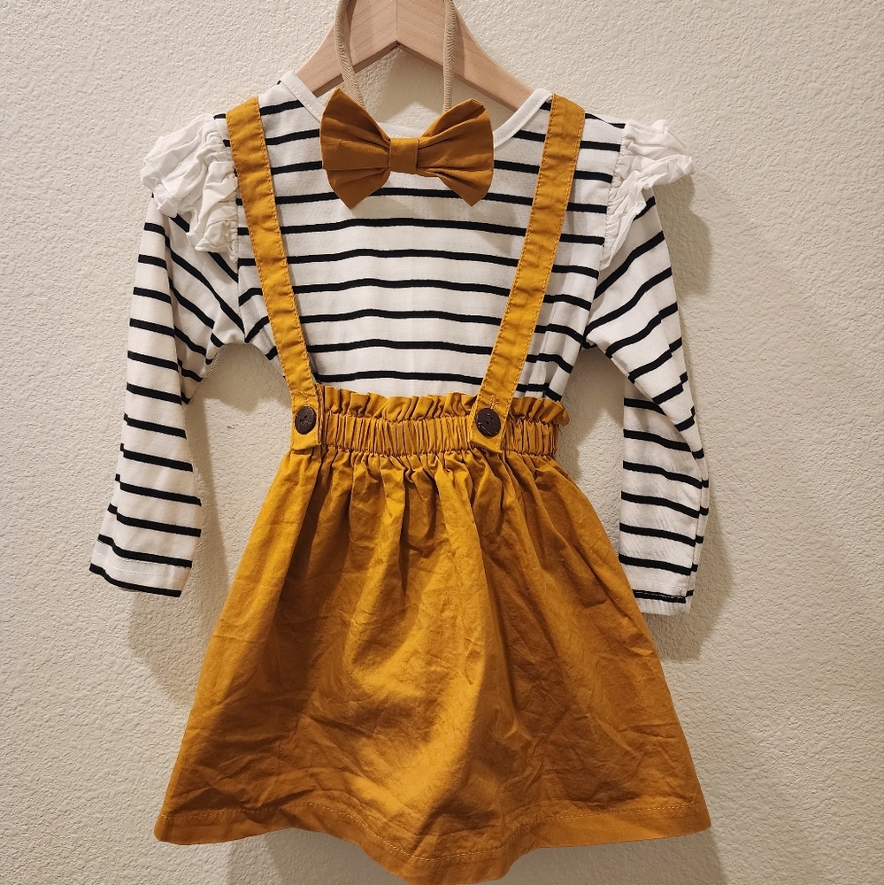 3PC BABYGIRL AUTUMN SUSPENDER SKIRT SET